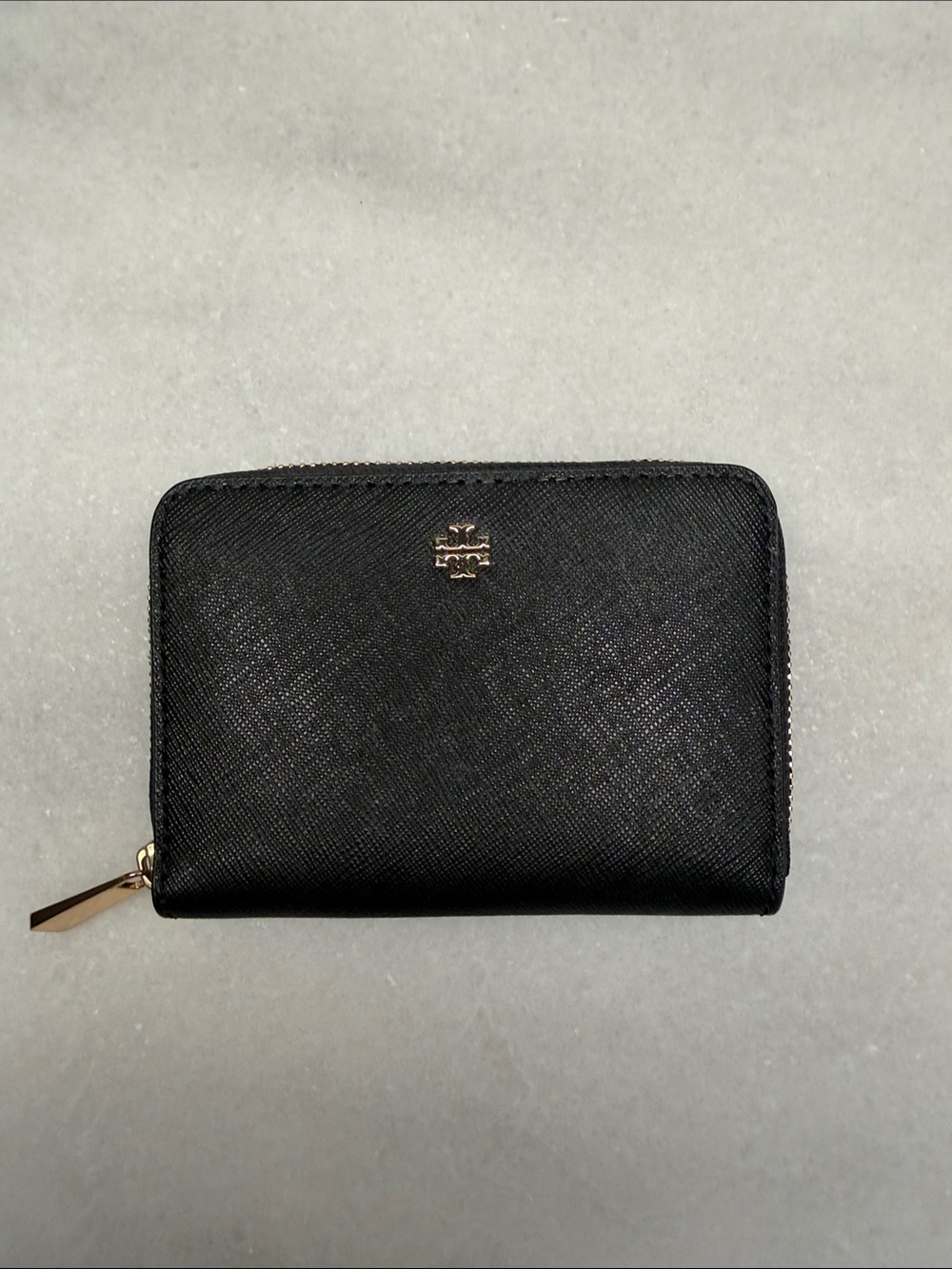 Tory Burch Emerson Mini Saffiano Leather Zip Bifold Wallet Black